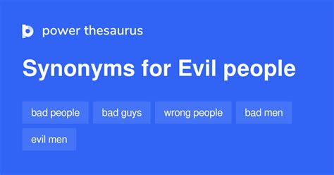Evil person synonym - Dealing With Evil People. ESV / 1,492 helpful votes. Beloved, never avenge yourselves, but leave it to the wrath of God, for it is written, “Vengeance is mine, I will repay, says the Lord.”. Exodus 14:14 ESV / 1,388 helpful votes. The will fight for you, and you have only to be silent.”. 